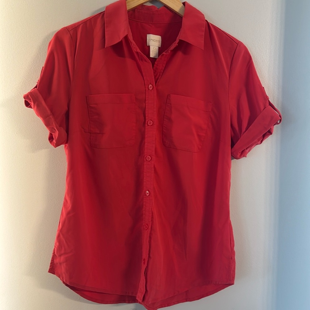 Chicos Salmon Red Button-Up Shirt